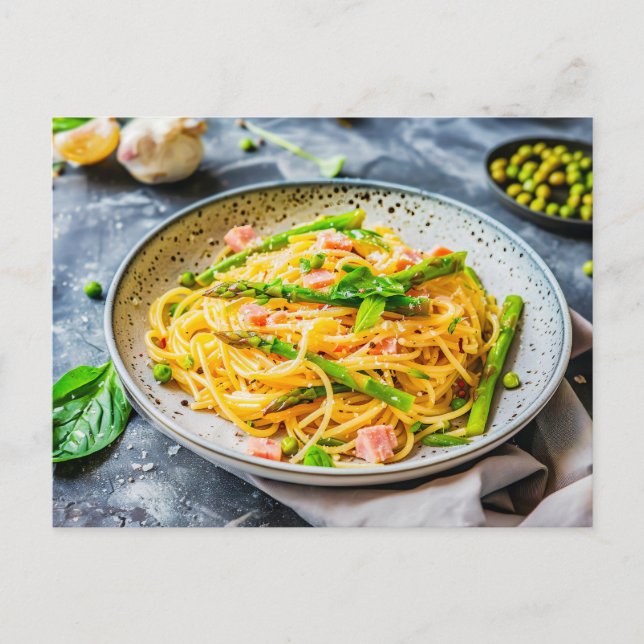 Cartão Postal De Festividades Massas aspargos com molho creme (Frente)