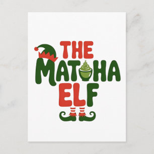 Cartão Postal De Festividades Matcha Elf Engraçado Natal Matcha Bebe