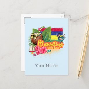 Cartão Postal De Festividades Maurícia Retro Oceano Índico Dodo e Flag Vintage