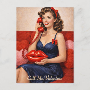Cartão Postal De Festividades Me Chame, Dia dos Namorados Vintage Pin-Up Dia dos