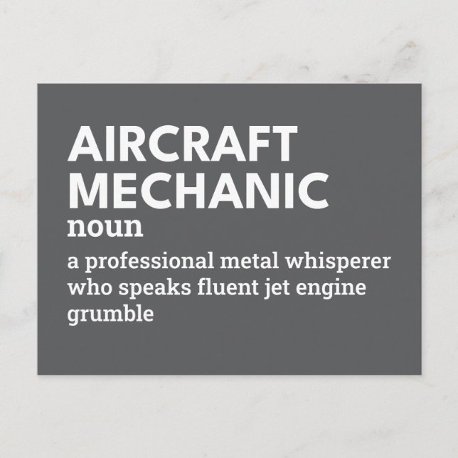Cartão Postal De Festividades Mecânica da aeronave - Definição engraçada (Frente)