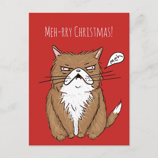 Cartão Postal De Festividades Meh-rry Christmas Grumpy Cat Christmas Postcard (Frente)