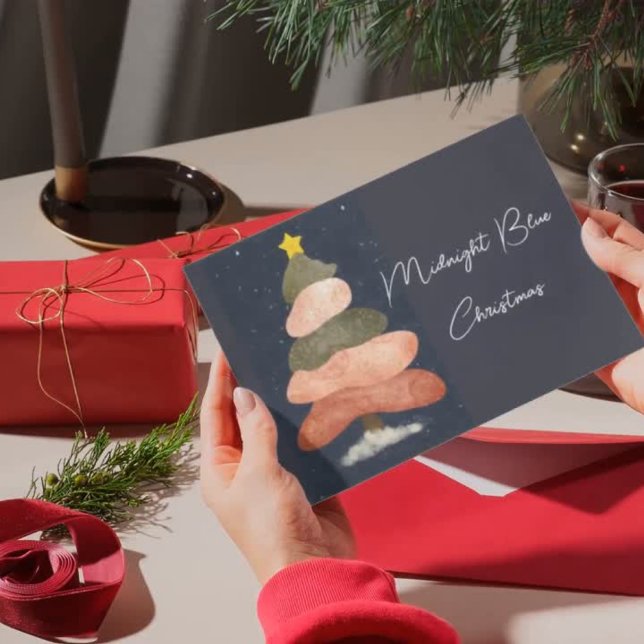 Cartão Postal De Festividades Meia-noite, Natal Azul - Árvore Elegante (Criador carregado)