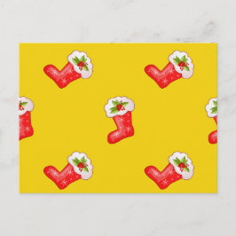 Cartão Postal De Festividades Meias de Natal Vermelho em Amarelo