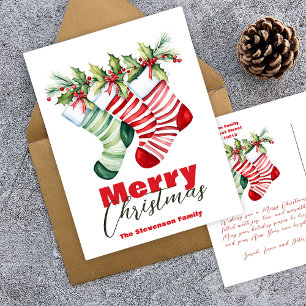 Cartão Postal De Festividades Meias-estilhaço festivas com Natal verde