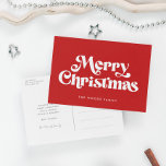 Cartão Postal De Festividades Meio século Vermelho Merry Natal<br><div class="desc">Cartaz de Feliz Natal: um clássico design retrô,  com um meio século moderno de tipografia e um clássico fundo vermelho.</div>