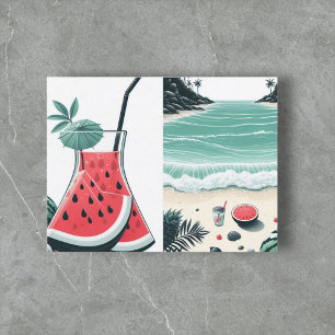Cartão Postal De Festividades Melancia White Minimalist Beach Tropical Summer