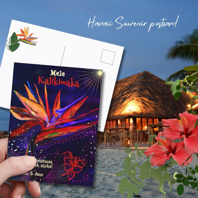 Cartão Postal De Festividades Mele Kalikimaka Ave do Paraíso Feriado Havaiano (Mele Kalikimaka Bird of Paradise Hawaiian Holiday)