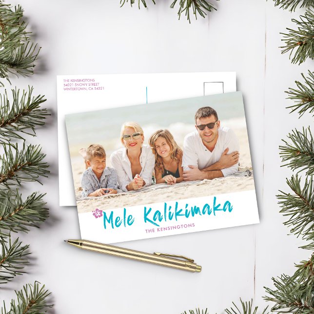 Cartão Postal De Festividades Mele Kalikimaka Foto Tropical do Havaí (Mele Kalikimaka Tropical Hawaiian Christmas Photo Holiday Postcard)