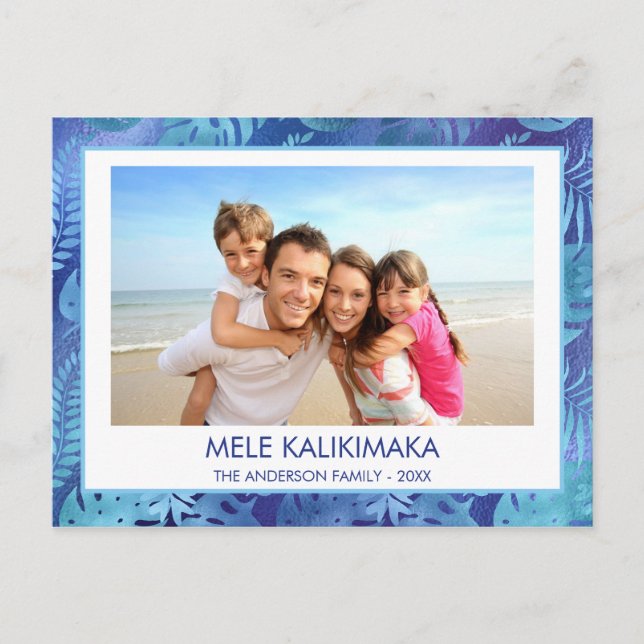 CARTÃO POSTAL DE FESTIVIDADES MELE KALIKIMAKA HAWAIIAN TROPICAL BLUE FOTO (Frente)