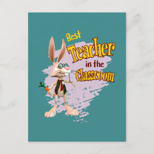 Cartão Postal De Festividades Melhor Professor de Coelho Engraçado na Sala de Au