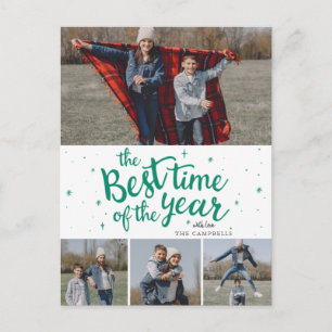 Cartão Postal De Festividades Melhor Tempo da Colagem de Fotos da Xadrez Vermelh