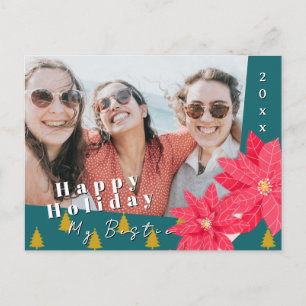 Cartão Postal De Festividades Melhores Amigos Poinsettia Feliz Férias Foto Verde