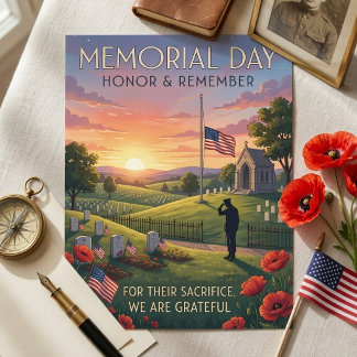 Cartão Postal De Festividades Memorial Day Illustrated Soldier Saluting Poppies