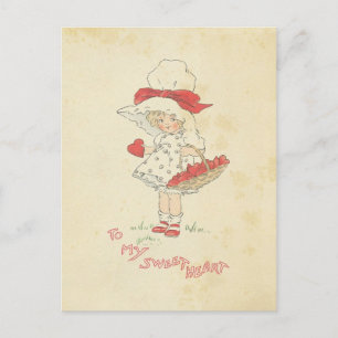 Cartão Postal De Festividades Menina bonito dos corações do dia dos namorados 