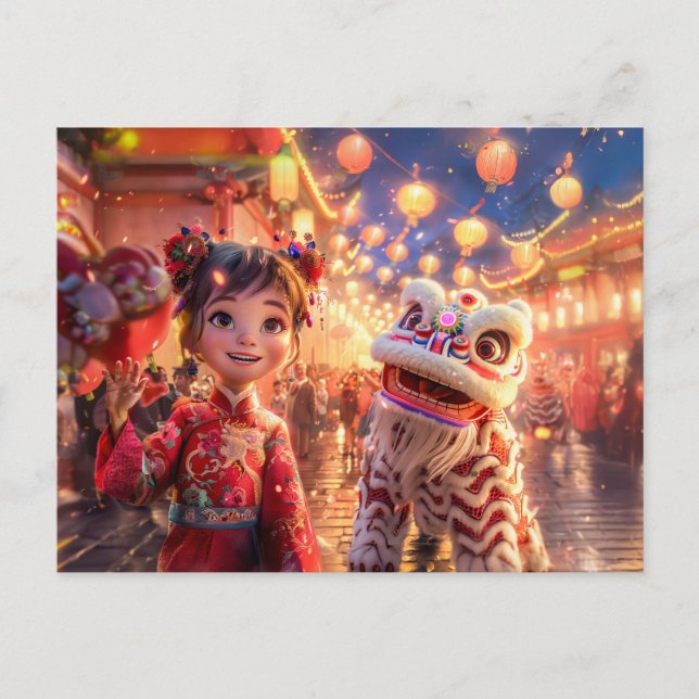 Cartão Postal De Festividades Menina de banda desenhada no Dragão Figurino para  (Frente)