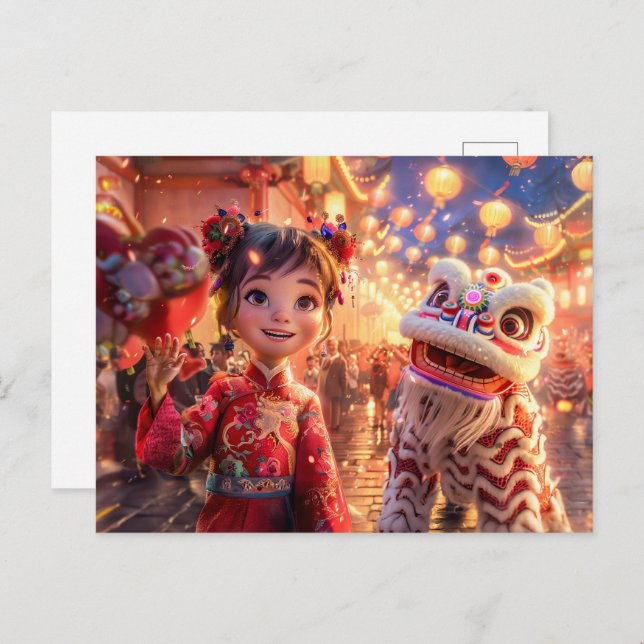 Cartão Postal De Festividades Menina de banda desenhada no Dragão Figurino para  (Frente/Verso)