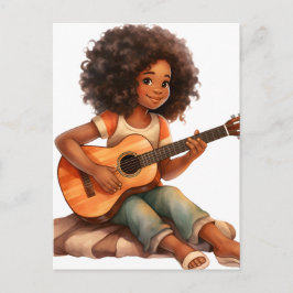 Cartão Postal De Festividades Menina negra de violão magia melanina raparigas de