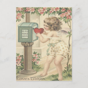 Cartão Postal De Festividades Menina Querubim Coração Cupido Caixa de Correio Di
