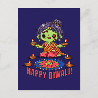 Cartão Postal De Festividades Menina Zumbi Fofa Celebrando Diwali