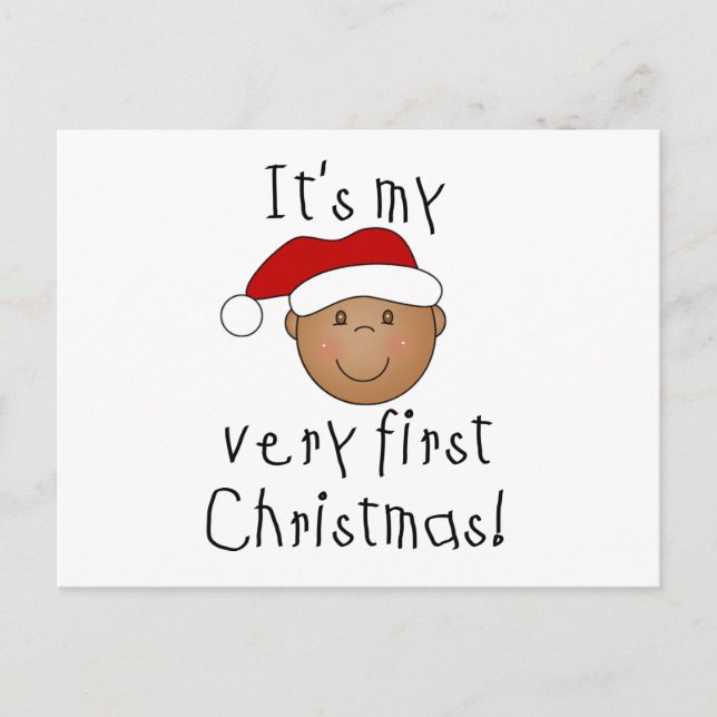 Cartão Postal De Festividades Menino Afro-Americano 1º Natal (Frente)