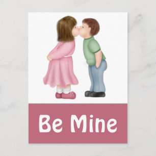 Cartão Postal De Festividades Menino e Menina Beijando Sejam Cartões-postais Do