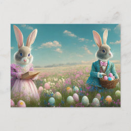 Cartão Postal De Festividades Menino e menina do Coelhinho da Páscoa Elegante