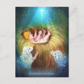 Cartão Postal De Festividades Menino Jesus numa manjedoura