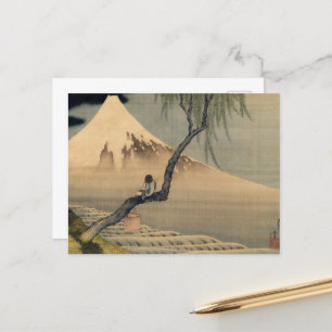 Cartão Postal De Festividades Menino vendo o Monte Fuji por Katsushika Hokusai