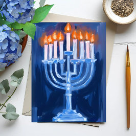 Cartão Postal De Festividades Menorah Azul Hanukkah