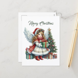 Cartão Postal De Festividades Mensagem adicional do Anjo de Natal Festivo