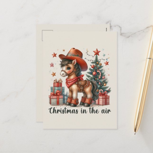 Cartão Postal De Festividades Mensagem adicional do cavalo ocidental de Natal fe (Frente/Verso In Situ)