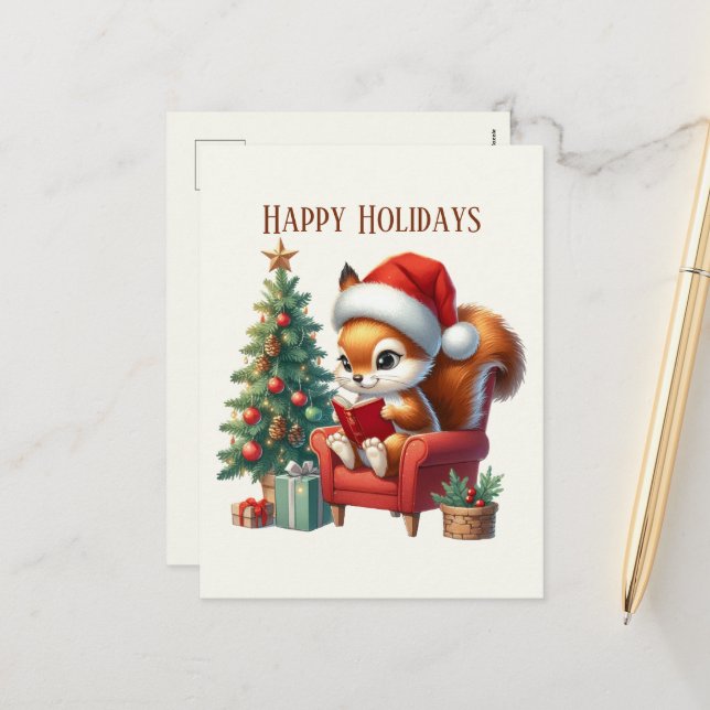 Cartão Postal De Festividades mensagem de adição de esquilo de Natal festivo (Frente/Verso In Situ)