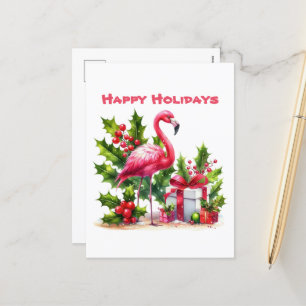 Cartão Postal De Festividades Mensagem de adição de flamingo cor-de-rosa festivo