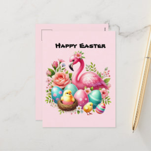 Cartão Postal De Festividades Mensagem de adição do flamingo cor-de-rosa-Felz pa