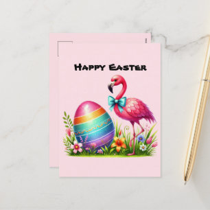 Cartão Postal De Festividades Mensagem de adição do flamingo cor-de-rosa-Felz pa