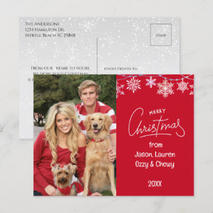 Cartão Postal De Festividades Mensagem de Natal Vermelho para Foto da Família co