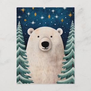 Cartão Postal De Festividades Mensagem de Pinus do White Bear de Natal