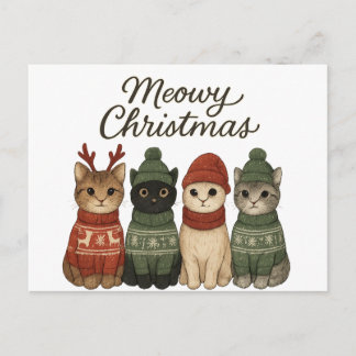 Cartão Postal De Festividades Meowy Christmas Cute Cats Holiday Postcard | Cozy