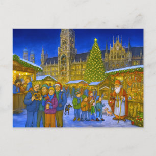 Cartão Postal De Festividades Mercado de Natal em Marienplatz Munique