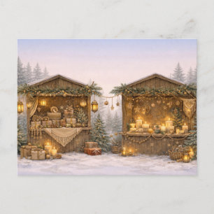 Cartão Postal De Festividades Mercado de Natal Rústico em Tons de Aquarela Neutr