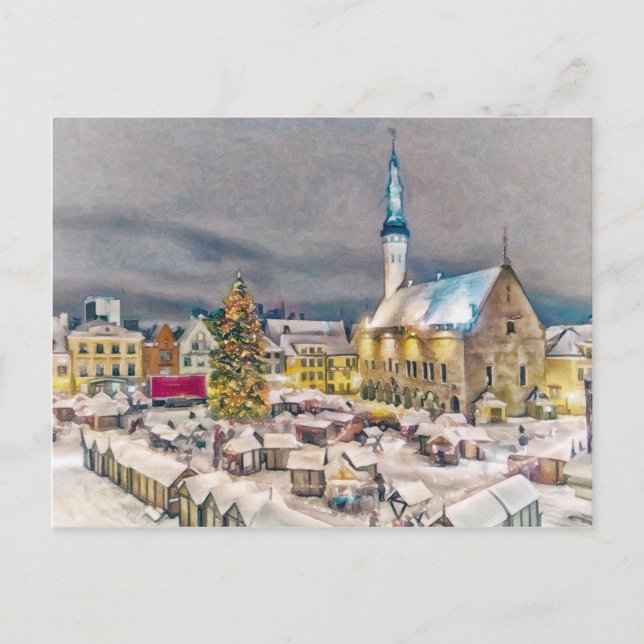 Cartão Postal De Festividades Mercado do Natal de Tallinn Estónia (Frente)