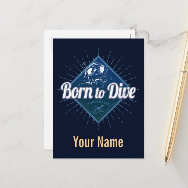 Cartão Postal De Festividades Mergulhador Retro Scuba Mergulhando Escola Oceano  (Frente/Verso In Situ)