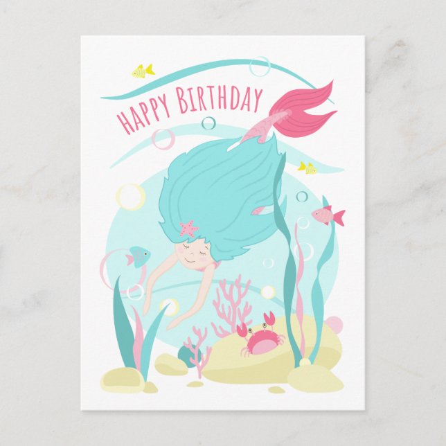 Cartão Postal De Festividades Mergulhamento De Sereia Cuta Sob O Mar (Frente)