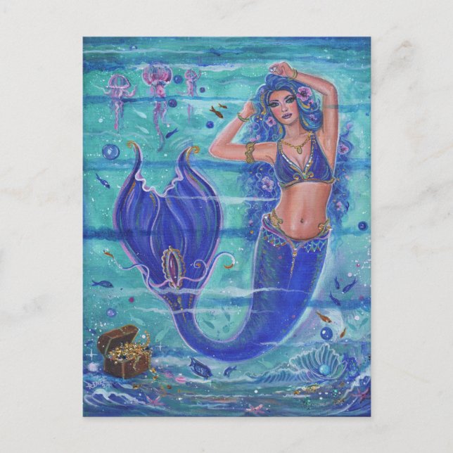 Cartão Postal De Festividades Mermaids treasure art de Renee Lavoie (Frente)