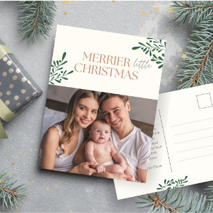Cartão Postal De Festividades Merrier Little Christmas One Photo Greenery Lined