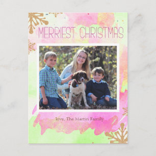 Cartão Postal De Festividades Merriest Christmas Watercolor