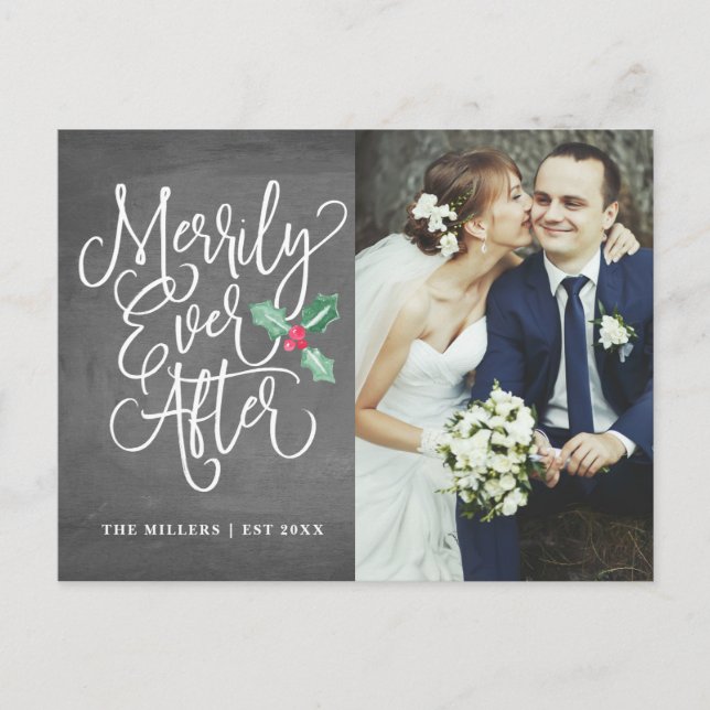 Cartão Postal De Festividades Merrily Ever After Holiday Photo Thank You (Frente)