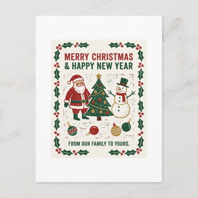Cartão Postal De Festividades Merry Christmas and a Happy New Year (Frente)