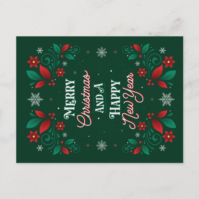 Cartão Postal De Festividades Merry Christmas and a Happy New Year Postcard (Frente)